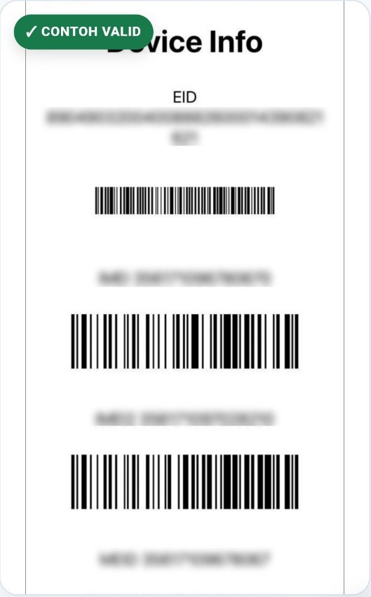 Contoh screenshot Device Info yang valid